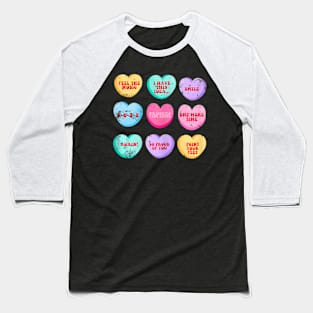 Conversation Hearts Funny Dance Teacher Happy Valentines Day Baseball T-Shirt